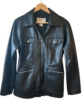 90s Vintage BB Dakota Faux Leather Black Jacket Mob Wife Women’s Large